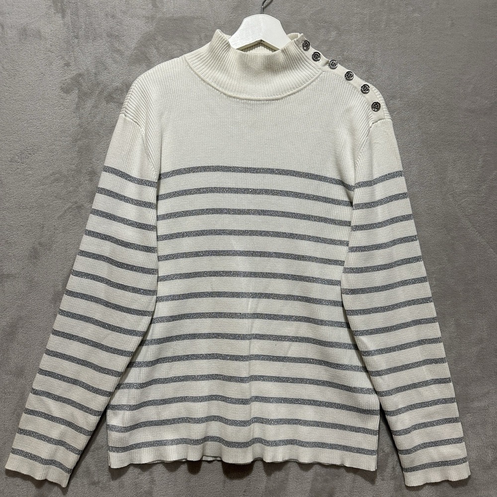 Lauren Ralph Lauren High Neck Women's 3X Button Down Accent on Shoulder Striped